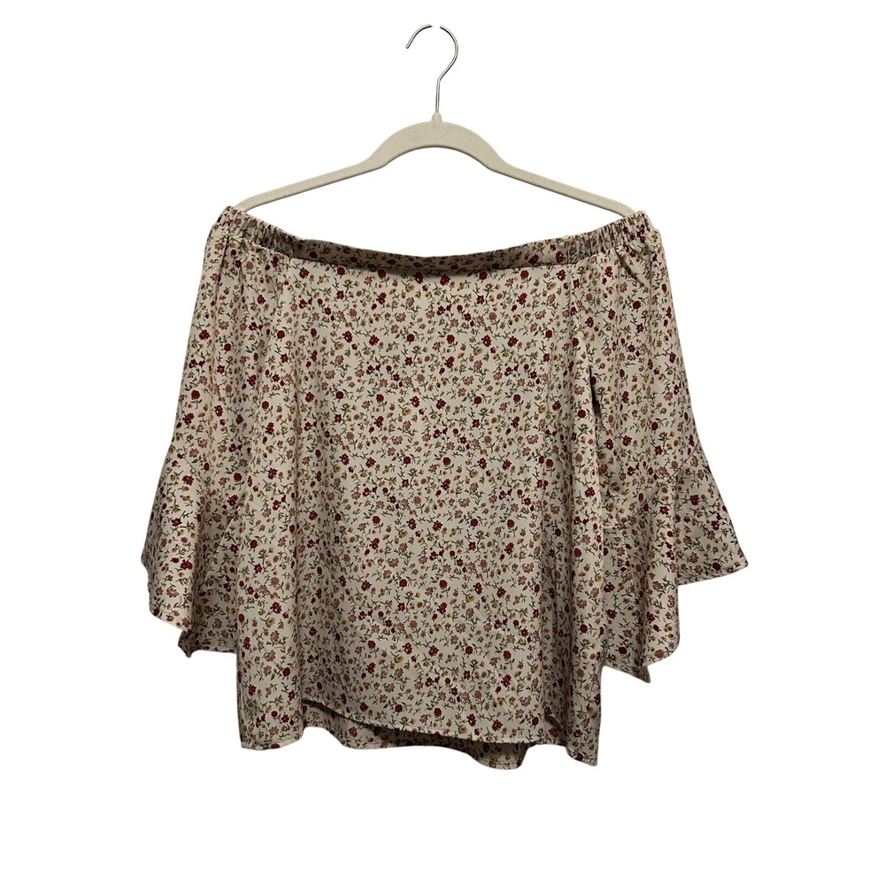 Gilli Ditsy Floral Blouse Off The Shoulder‎ S Cream Pink Boho Bell Sleeve NWT